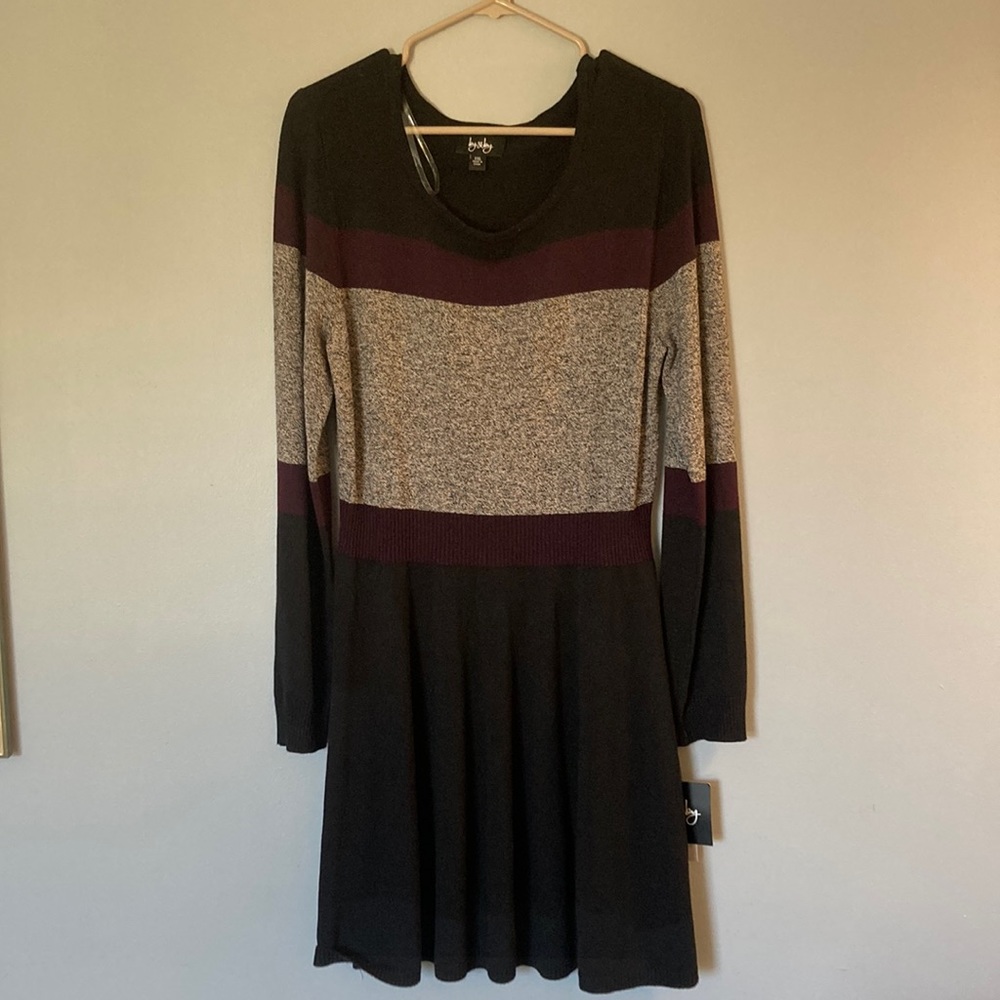 By & by black,raisin and black and white mix sweater dress